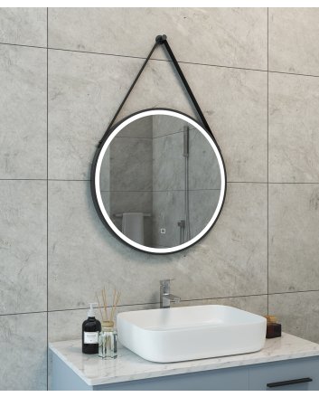 Cinto spiegel rond met band, LED, dimbaar en spiegelverwarming 60 cm mat zwart