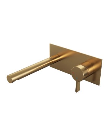 BRAUER Gold Edition inbouw wastafelmengkraan met rechte uitloop en afdekplaat model E1 goud geborsteld PVD