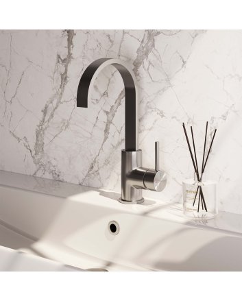 BRAUER Brushed Edition hoge opbouw wastafelmengkraan met draaibare platte uitloop model A RVS geborsteld PVD