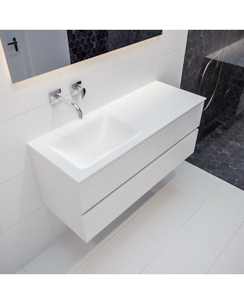 Mondiaz Vica 120cm badmeubel talc 2 lades wastafel Cloud links zonder kraangat