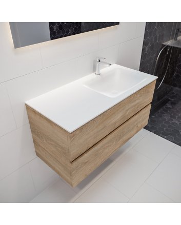 Mondiaz Vica 100 badmeubel washed oak 2 lades wastafel Cloud rechts 1 kraangat