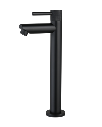 Sani DeLuxe Fonteinkraan opbouw hoog rond Mat Zwart met geribbeld knop