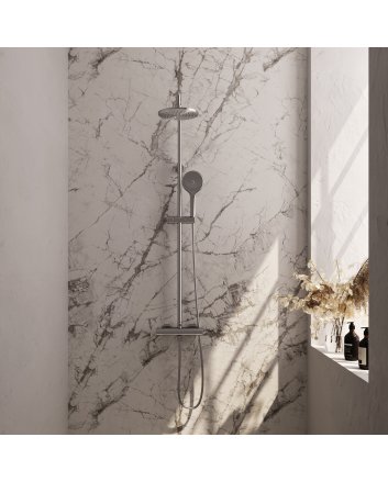 BRAUER Brushed Edition opbouw thermostatische regendouche SET 02 met 20 cm douchekop en 3-standen handdouche en doucheslang RVS geborsteld PVD