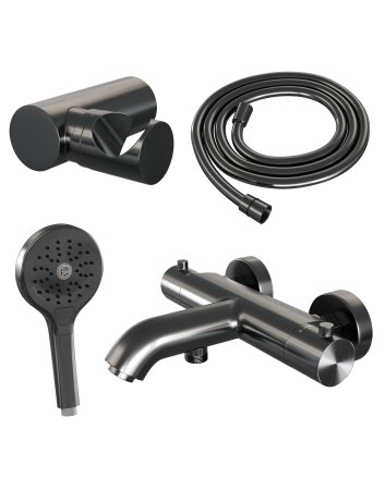BRAUER Gunmetal Edition opbouw baddouche thermostaatkraan SET 04 met wandhouder en 3-standen handdouche en doucheslang gunmetal geborsteld PVD