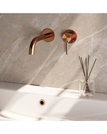 BRAUER Copper Carving inbouw wastafelmengkraan met gebogen uitloop en rozetten model A1 koper geborsteld PVD