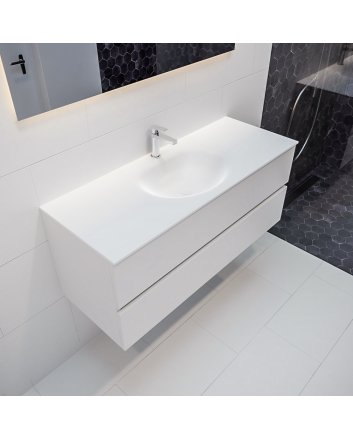 Mondiaz Vica 120cm badmeubel talc 2 lades wastafel Moon midden met 1 kraangat