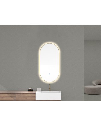 Nomi spiegel met lijst ovaal met LED, dimbaar en spiegelverwarming 50 x 100 cm geborsteld messing