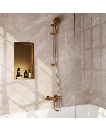 BRAUER Gold Edition opbouw baddouche thermostaatkraan SET 02 met glijstang en 3-standen handdouche en doucheslang goud geborsteld PVD