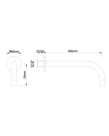 SLIM 18mm uitloop rond 20cm 1/2" geborsteld staal