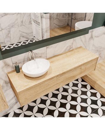 Mondiaz Lush 150 badmeubel washed oak 1 lades wastafel Barco links 1 kraangat