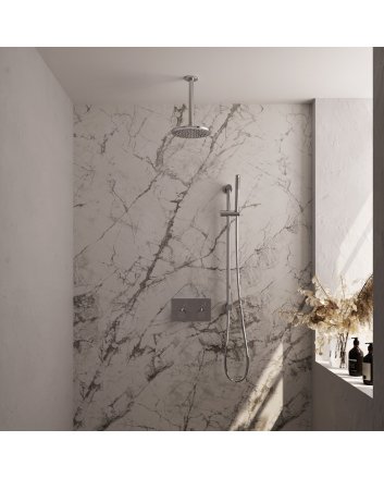 BRAUER Chrome Edition thermostatische inbouw regendouche met drukknoppen SET 65 met 20 cm douchekop en plafondarm en staaf handdouche en doucheslang en geïntegreerde glijstang chroom