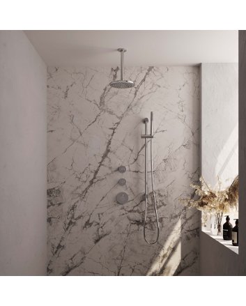 BRAUER Chrome Edition thermostatische inbouw regendouche SET 17 met 20 cm douchekop en plafondarm en staaf handdouche en doucheslang en geïntegreerde glijstang chroom