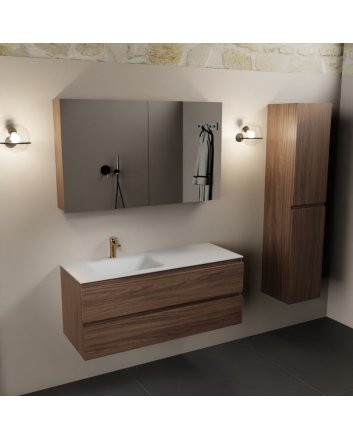 Mondiaz Aivy 120cm badmeubel Mocha, wastafel Talc solid surface links 1 kraangat met spiegelkast