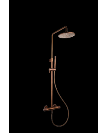Sani DeLuxe Doucheset opbouw thermostatisch (in hoogte verstelbaar) rond Brons met geribbeld knop douchekop 25 cm