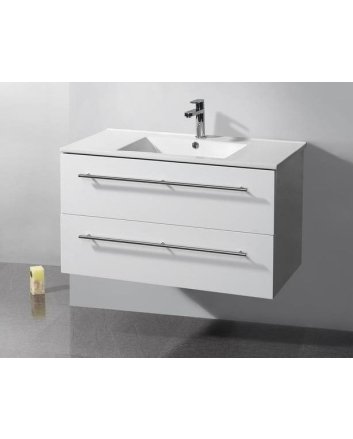 Sani DeLuxe Badmeubelset met RVS greep Keramic 90 Hoogglans Wit zonder spiegel