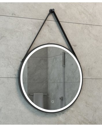 Cinto spiegel rond met band, LED, dimbaar en spiegelverwarming 60 cm mat zwart