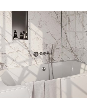 BRAUER Brushed Carving thermostatische inbouw badkraan SET 01 met badvulcombinatie en staaf handdouche en doucheslang en wandaansluitbocht RVS geborsteld PVD