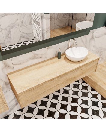 Mondiaz Lush 150 badmeubel washed oak 1 lades wastafel Barco rechts 1 kraangat