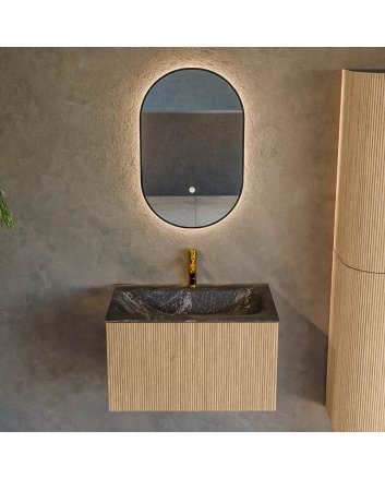 Mondiaz Kurve-Dlux 70cm badmeubel kleur Oak met 1 lade en 0 deuren. Wastafel Big small Midden 1 kraangat Lava.