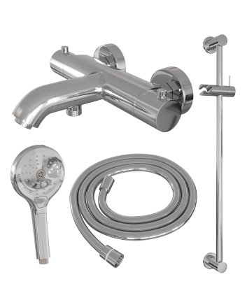 BRAUER Chrome Edition opbouw baddouche thermostaatkraan SET 02 met glijstang en 3-standen handdouche en doucheslang chroom