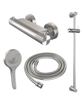BRAUER Brushed Carving opbouw douche thermostaatkraan SET 02 met glijstang en 3-standen handdouche en doucheslang RVS geborsteld PVD