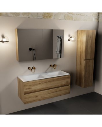 Mondiaz Aivy 120cm badmeubel Chai, wastafel Talc solid surface dubbel zonder kraangat met spiegelkast