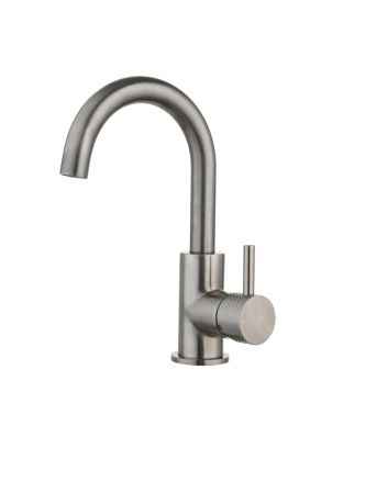 Sani DeLuxe Wastafelmengkraan opbouw Largo met draaibare uitloop Gun Metal met geribbeld knop