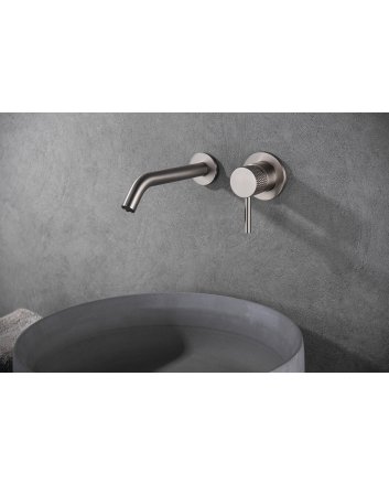 Ribbd inbouw-wastafelmengkraan eenhendel compleet geborsteld staal