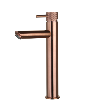 Sani DeLuxe Wastafelmengkraan opbouw hoog rond Brons met geribbeld knop