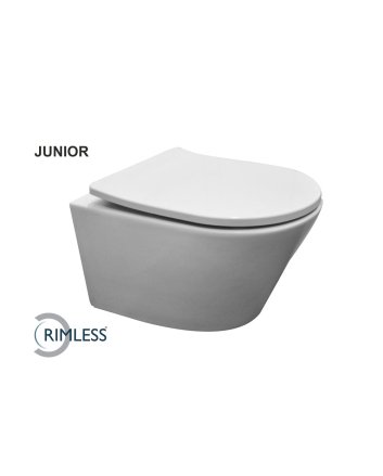 Vesta junior wandcloset rimless verkort met Shade slim toiletzitting softclose en quick release glans wit