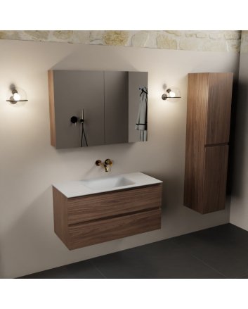 Mondiaz Aivy 100cm badmeubel Mocha, wastafel Talc solid surface midden zonder kraangat met spiegelkast