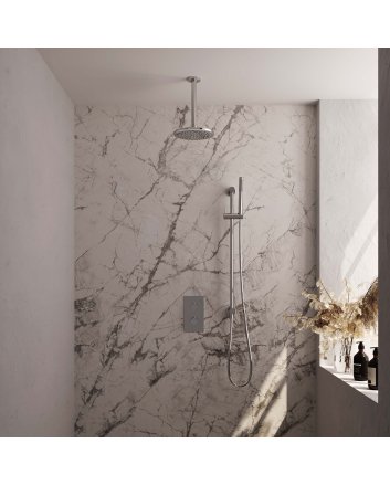 BRAUER Chrome Carving thermostatische inbouw regendouche 3-weg omstelling SET 41 met 20 cm douchekop en plafondarm en staaf handdouche en doucheslang en geïntegreerde glijstang chroom