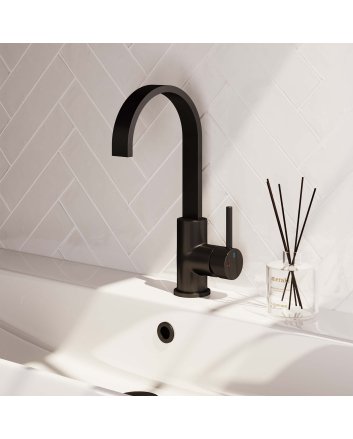 BRAUER Black Carving hoge opbouw wastafelmengkraan met draaibare platte uitloop model A mat zwart