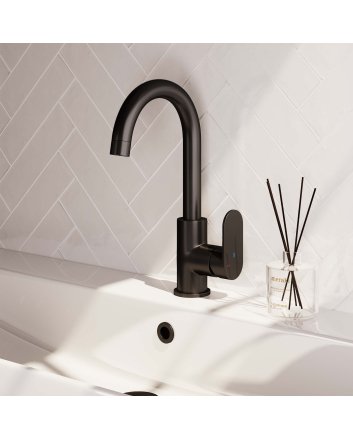 BRAUER Black Edition hoge opbouw wastafelmengkraan met draaibare ronde uitloop model C mat zwart