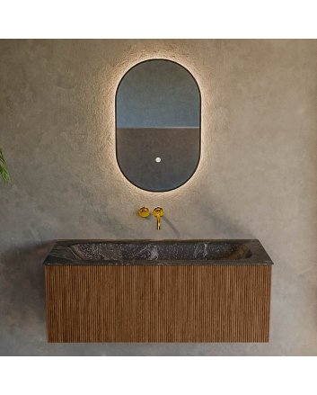 Mondiaz Kurve-Dlux 110cm badmeubel kleur Walnut met 1 lade en 0 deuren. Wastafel Big medium Midden zonder kraangat Lava.