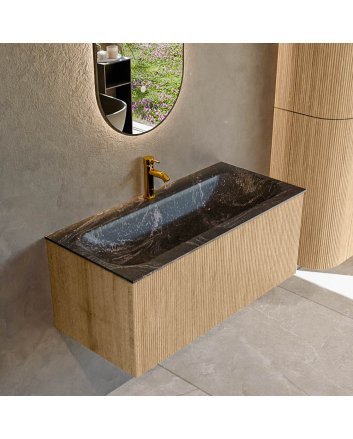 Mondiaz Kurve-Dlux 100cm badmeubel kleur Oak met 1 lade en 0 deuren. Wastafel Big medium Midden 1 kraangat Lava.