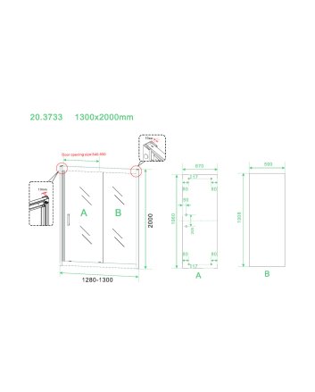 Skyline nis schuifdeur 1300 x 2000 x 8 mm nano helder glas/mat zwart