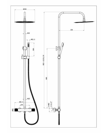 Ribbd thermostatische regendoucheset opbouw chroom