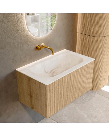 Mondiaz Kurve-Dlux 80cm badmeubel kleur Oak met 1 lade en 0 deuren. Wastafel Big small Midden zonder kraangat Frappe.