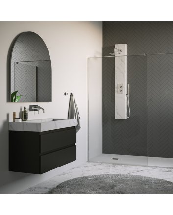 BRAUER Chrome Edition thermostatisch douchepaneel 2-weg omstelling calacatta gold SET 01 met 20 cm douchekop en gebogen muurarm en staaf handdouche en wandaansluitbocht en doucheslang chroom