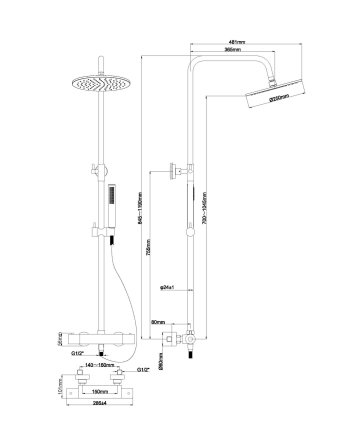 Caral thermostatische regendoucheset opbouw mat zwart