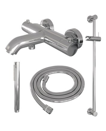 BRAUER Chrome Edition opbouw baddouche thermostaatkraan SET 01 met glijstang en staaf handdouche en doucheslang chroom