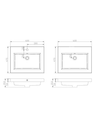 Sani DeLuxe Wastafel Trendline mineraalmarmer 60, zonder kraangat