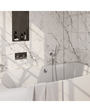 BRAUER Chrome Edition thermostatische inbouw badkraan met drukknoppen SET 03 met badvulcombinatie en staaf handdouche en doucheslang en wandaansluitbocht chroom