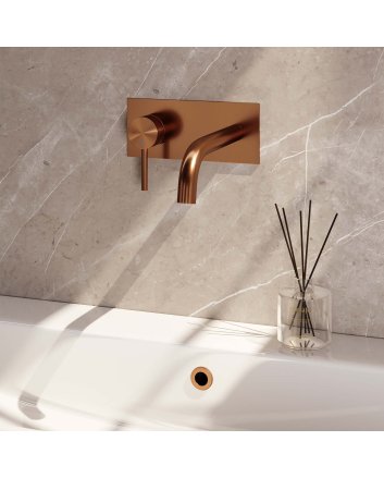 BRAUER Copper Carving inbouw wastafelmengkraan met gebogen uitloop en afdekplaat model A2 koper geborsteld PVD