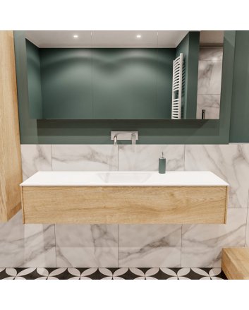 Mondiaz Lush 150 badmeubel washed oak 1 lade wastafel midden geen kraangat