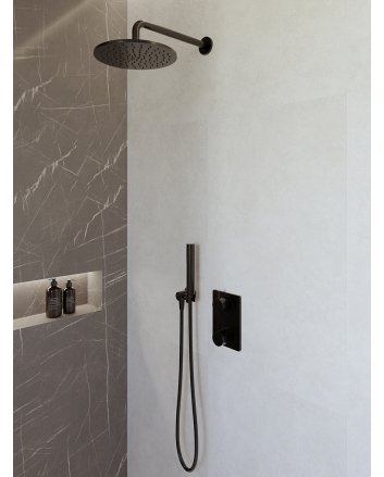 Caral inbouwthermostaat compleet met hoofddouche 25 cm en staafhanddouche mat zwart