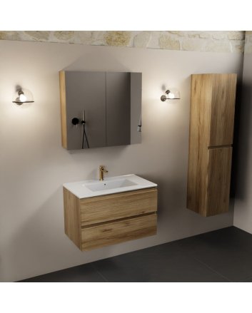 Mondiaz Aivy 80cm badmeubel Chai, wastafel glanzend wit keramiek midden 1 kraangat met spiegelkast