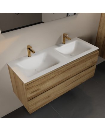 Mondiaz Aivy 120cm badmeubel Chai, wastafel Talc solid surface dubbel 2 kraangaten