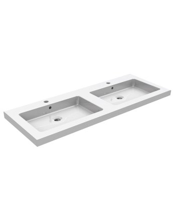 Wiesbaden Kera wastafel dubbel met 2 kraangaten 120x46x5 cm keramiek glans wit
